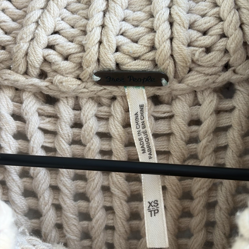 Free People Sweater Women's XS Beige My Only Sunshine Chunky Knit Pullover - Picture 4 of 6